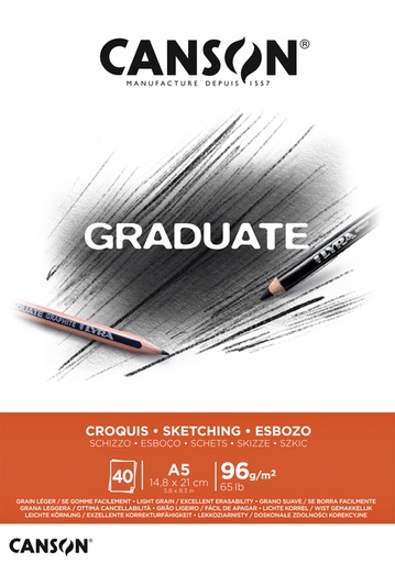 [746252] Schetspapier Canson Graduate Sketch 40vel 96gr A5 natuurlijk wit
