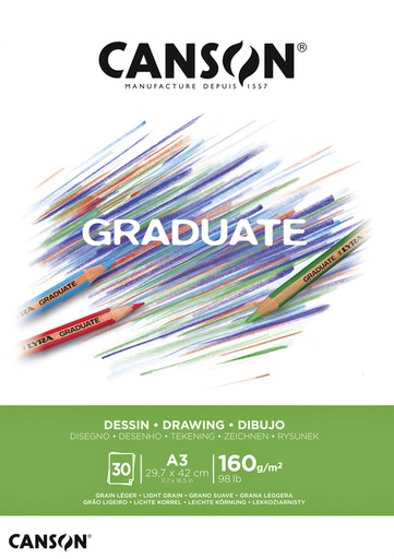 [746253] Tekenpapier Canson Graduate Drawing 30vel 160gr A3 helderwit