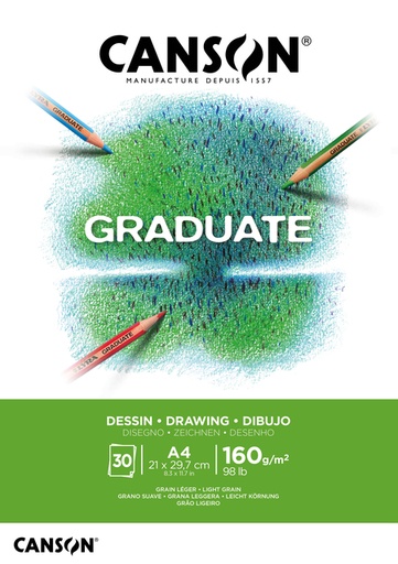 [746254] Bloc à dessin Canson Graduate Dessin A4 30 feuilles 160g blanc