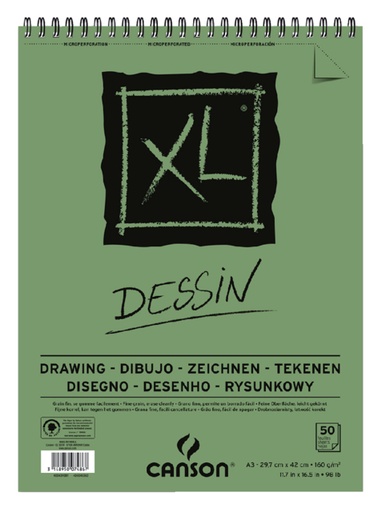 [746274] Bloc à dessin Canson XL Dessin A3 160g spirale 50 feuilles