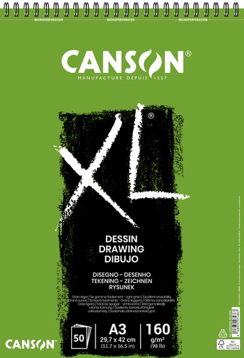 [746274] Bloc à dessin Canson XL Dessin A3 50 feuilles 160g blanc