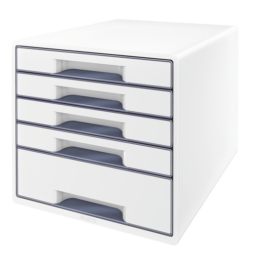 [503005] Module tiroirs Leitz WOW Cube  A4 maxi 5 tiroirs blanc/gris