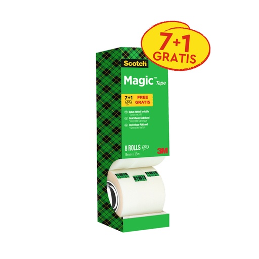[801350] Plakband Scotch Magic 810 19mmx33m onzichtbaar mat 7+1 gratis