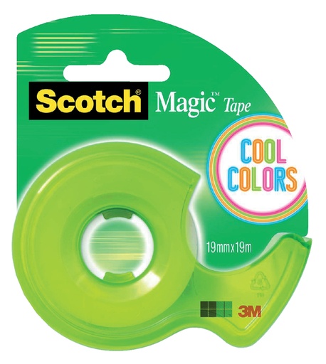[801346] Plakband Scotch 810 19mmx19m onzichtbaar + handdispenser Cool Colors