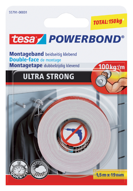 Ruban adhésif tesa® Powerbond Ultra Strong double face 1,5mx19mm blanc