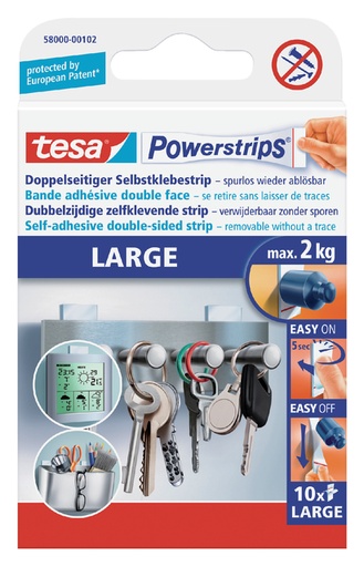 [802035] Kleefstrips tesa Powerstrips® LARGE dubbelzijdig 2kg 10 stuks