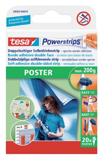 [802040] Kleefstrips tesa Powerstrips® poster dubbelzijdig 20 stuks blister 20 stuks