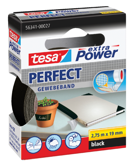 Toile adhésive tesa® extra Power Perfect 2,75mx19mm noir
