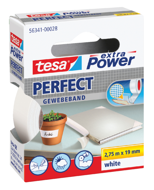 Toile adhésive tesa® extra Power Perfect 2,75x19mm blanc