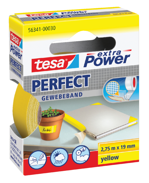 Toile adhésive tesa® extra Power Perfect 2,75mx19mm jaune