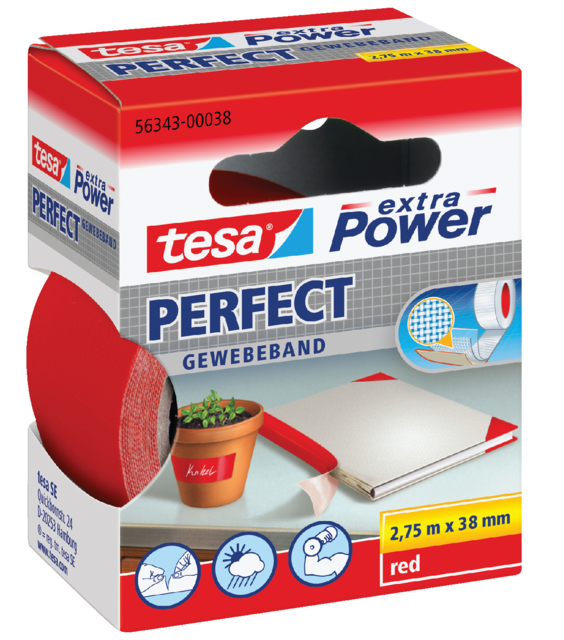 Toile adhésive tesa® extra Power Perfect 2,75mx38mm rouge