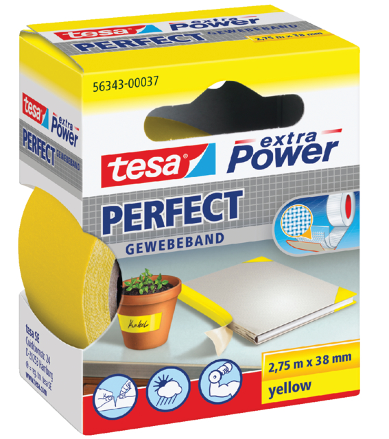 Toile adhésive tesa® extra Power Perfect 2,75mx38mm jaune