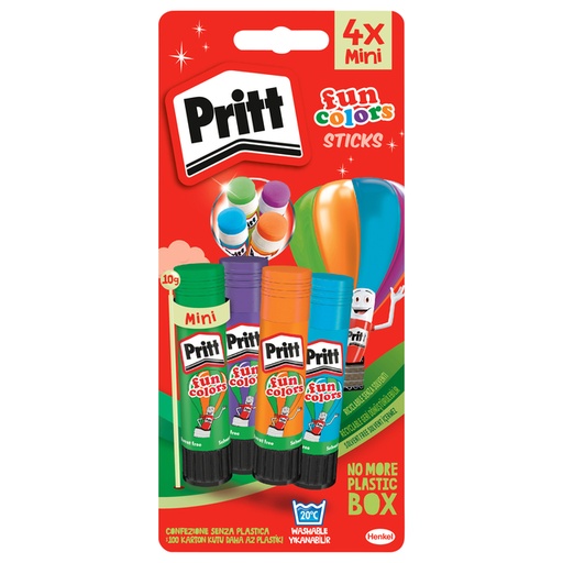 [836017] Bâton de colle Pritt 10g Fun Colors 4 pièces blister