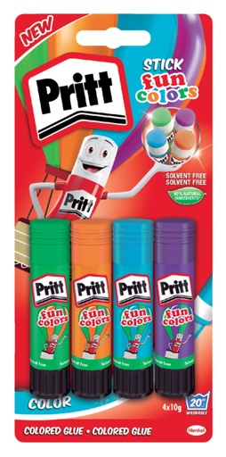 [836017] Bâton de colle Pritt 10g Fun Colors 4 pièces blister