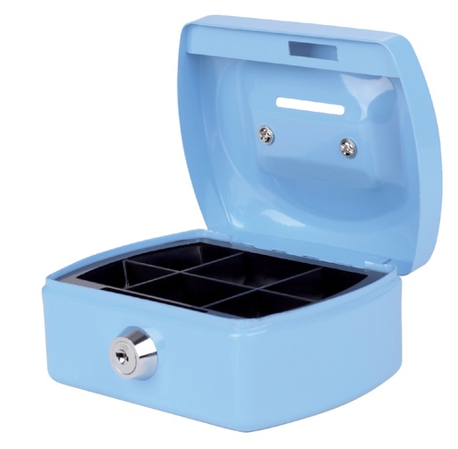 [326455] Coffret caisse Pavo avec fente tirelire 125x95x60mm bleu clair