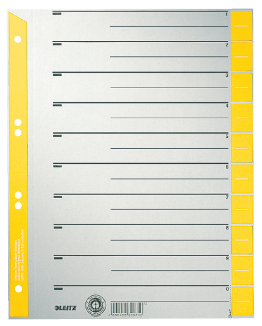 Intercalaires Leitz 1652 carton 230g A4 4 perforations jaune