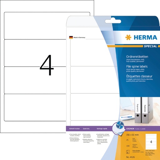 [817742] Etiquette dorsale HERMA 5095 Large 61x192mm adhésive blanc