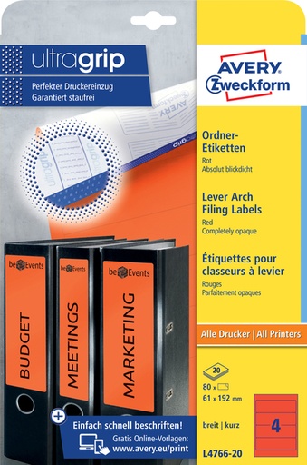 [817530] Etiquette dorsale Avery Large 61x192mm adhésive rouge