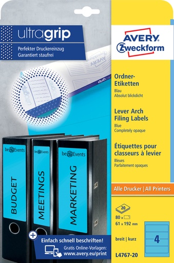 [817528] Etiquette dorsale Avery Large 61x192mm adhésive bleu