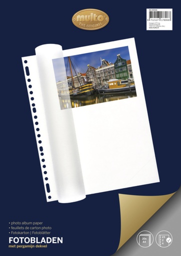 [273064] Feuilles photo Multo A4 23 anneaux + couverture blanc 20 feuilles