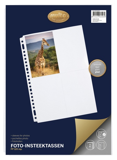 [273067] Pochette photo Multo A4 23 perf 4 compartiments 10x15cm PP transparant 10 pièces