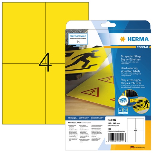 [810955] Etiket HERMA 8032 105x148mm weerbestendig geel 100 stuks
