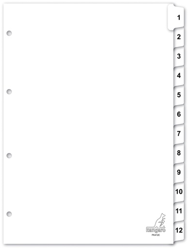 [271502] Intercalaires Kangaro PK412C A4 4 perforations numéro 1-12 carton blanc