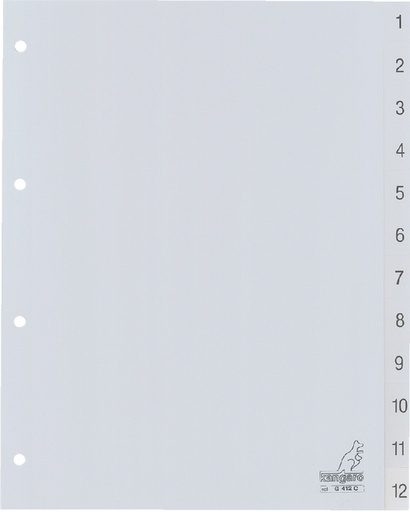 [272150] Intercalaire Kangaro G412C A4 4 perforations numéro 1-12 PP gris