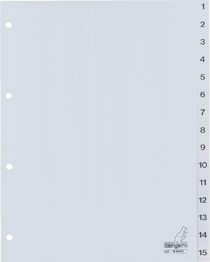 [272250] Intercalaire Kangaro G415C A4 4 perforations numéro 1-15 PP gris