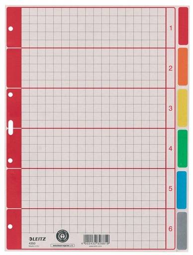 [504060] Intercalaires Leitz 4 perf 4350 6 onglets gris carton