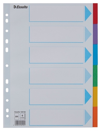 [270141] Intercalaire Esselte Standart A4 6 onglets 11 perf carton assorti