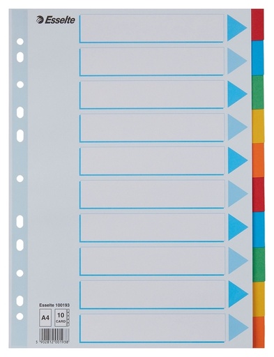 [270143] Intercalaire Esselte Standart A4 10 onglets 11 perf carton assorti