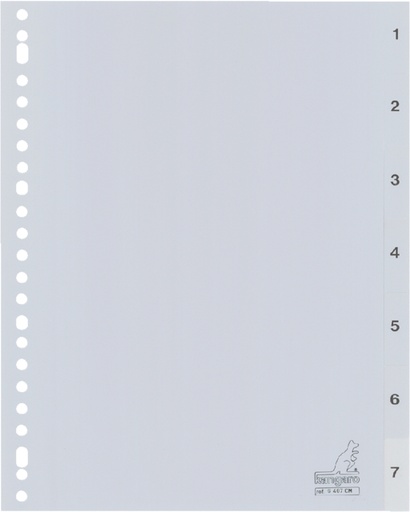 [270658] Intercalaire Kangaro G407CM A4 23 perforations numéro 1-7 PP gris