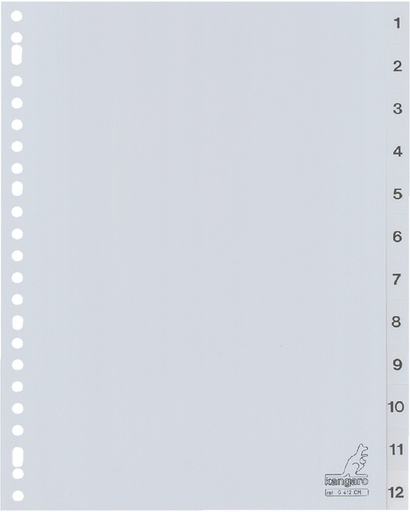 [272151] Intercalaire Kangaro G412CM A4 23 perforations numéro 1-12 PP gris