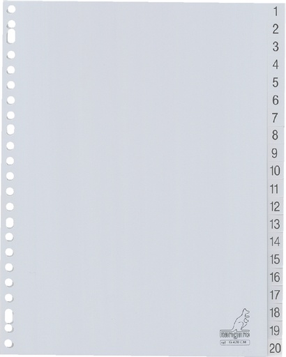 [271365] Intercalaire Kangaro G420CM A4 23 perforations numéro 1-20 PP gris