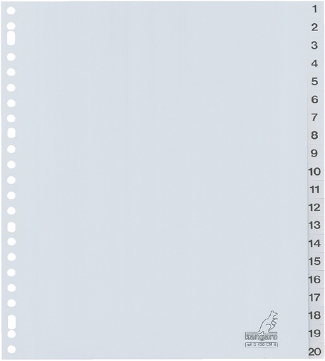[271368] Intercalaire Kangaro G420CM-B A4 23 perforations numéro 1-20 Large PP