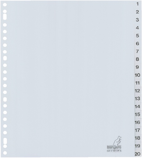 [271368] Intercalaire Kangaro G420CM-B A4 23 perforations numéro 1-20 Large PP