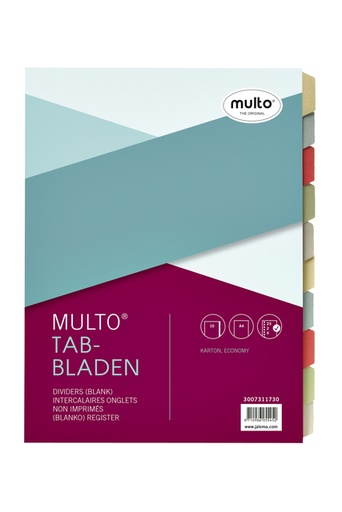 [270263] Intercalaire Multo A4 23 perforations 10 onglets carton assorti