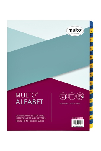 [271260] Intercalaire Multo A4 23 perforations 24 onglets A-Z carton 170g bleu/jaune
