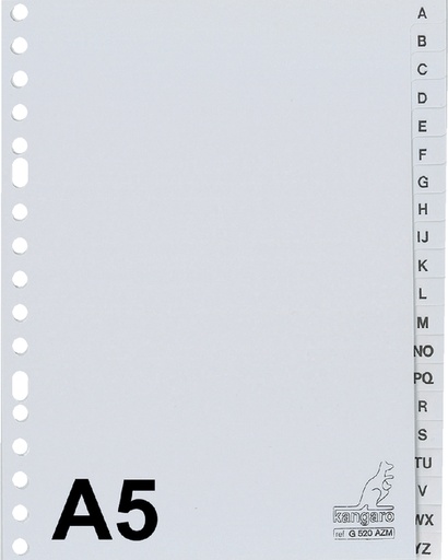 [271340] Intercalaire Kangaro G520AZM A5 17 perforations alphabet PP gris