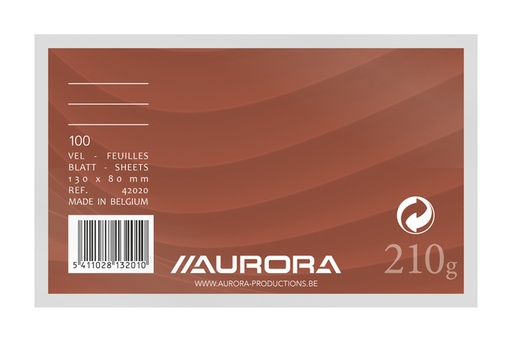[202728] Fiche Système Aurora 130x80mm ligné + marge en-tête rouge 210g blanc 100 feuilles