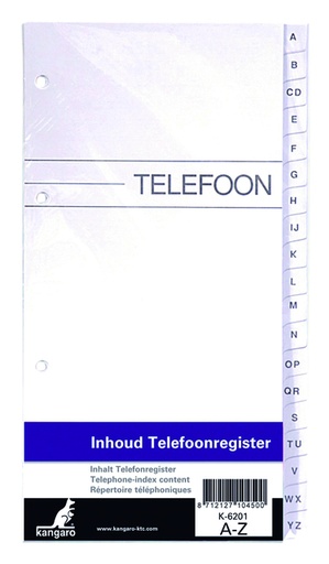 [320225] Recharge répertoire téléphonique Kangaro 200x100mm  A-Z 4 anneaux