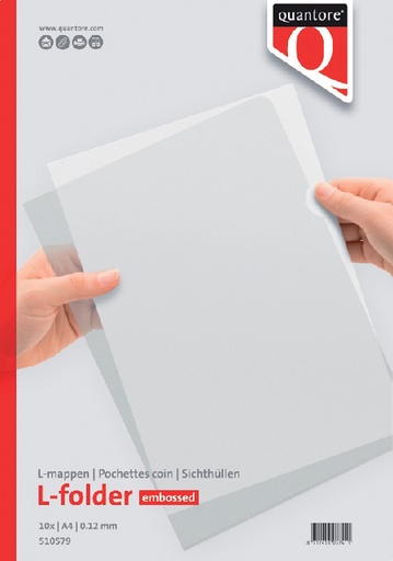 [510579] Pochette modèle L Quantore A4 PP 0.12mm grainé transparent 10 pièces