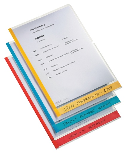 [510563] Pochette modèle L Leitz Premium A4 PP 0,15mm bord coloré transparent 6 pièces