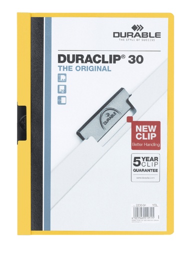 [511145] Chemise à clip Durable Duraclip A4 3mm 30 feuilles jaune