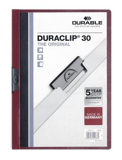 [511146] Chemise à clip Durable Duraclip A4 3mm 30 feuilles aubergine
