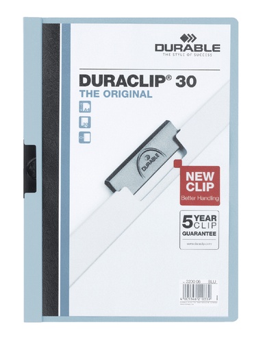 [511150] Chemise à clip Durable Duraclip A4 3mm 30 feuilles bleu ciel