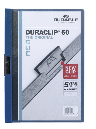 [511174] Chemise à clip Durable Duraclip A4 6mm 60 feuilles bleu foncé