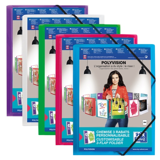 [510259] Elastomap Oxford Polyvision A4 met insteektas 3 kleppen PP assorti