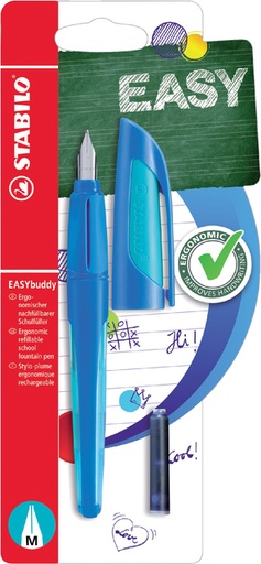 [600287] Stylo plume STABILO EASYbuddy droitier Medium bleu clair/bleu foncé blister 1 pièce
